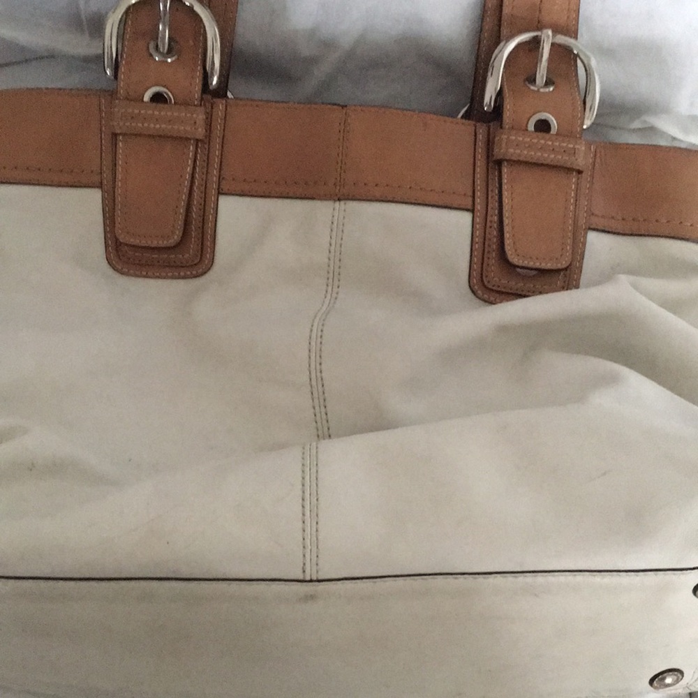 Coach Large Off White Satchel Tote Purse Bag - Picture 4 of 10